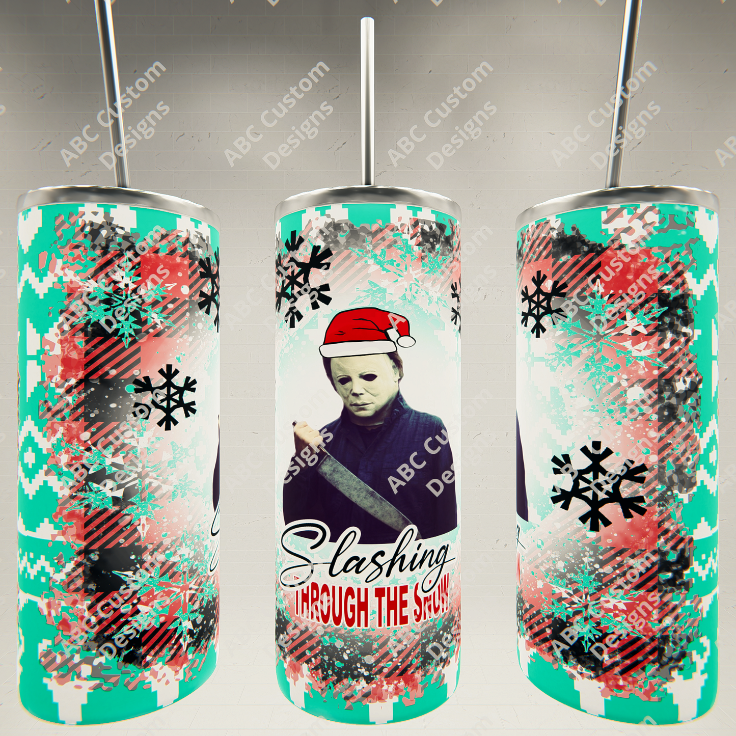 Slashing Through the Snow with Santa Hat - Michael Meyers - Christmas Horror Tumbler