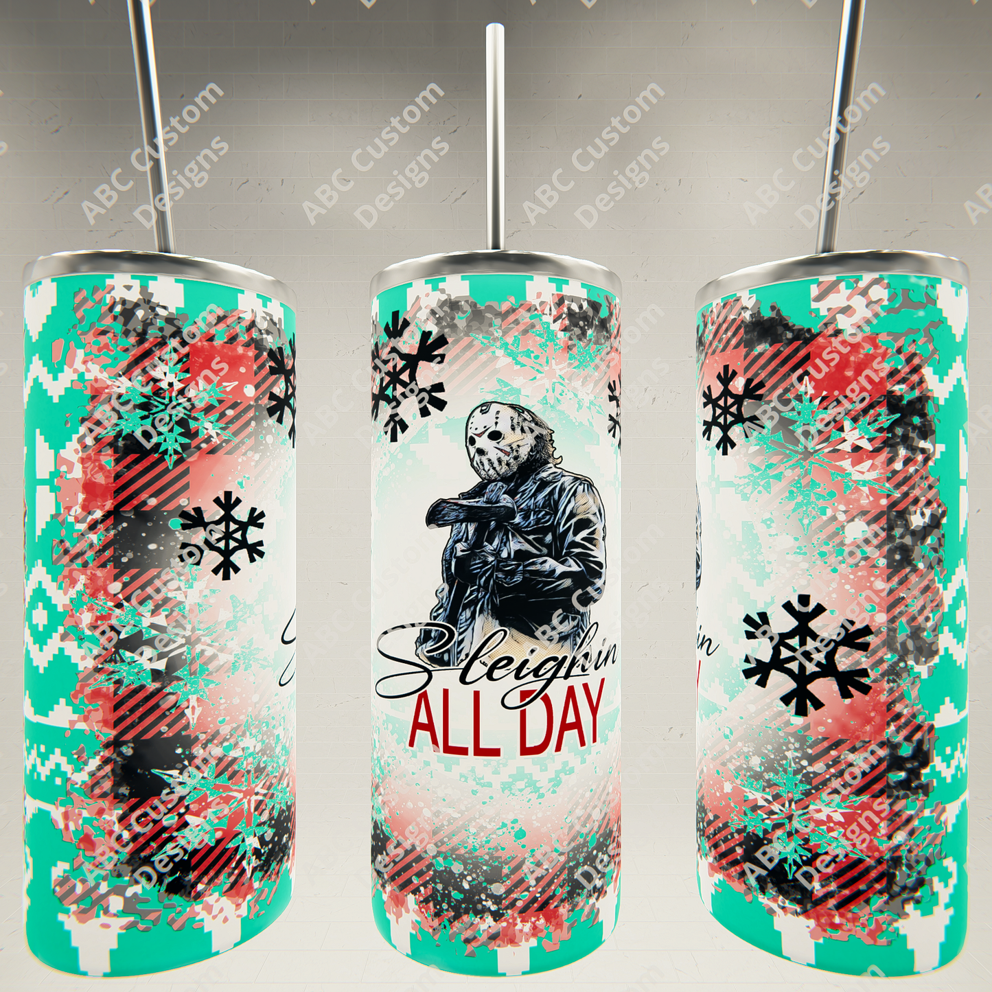 Sleighin All Day - Jason Voorhees - Christmas Horror Tumbler