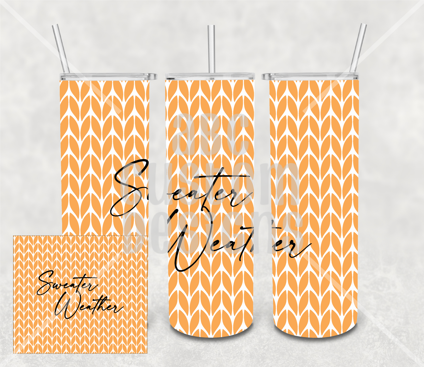 Tumbler - Sweater Weather - White and Orange Chevron Pattern