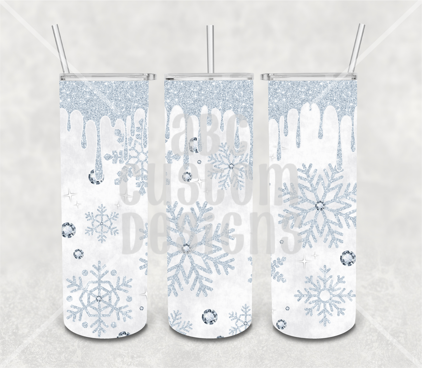 Tumbler - Snowflakes with Faux Glitter Drip