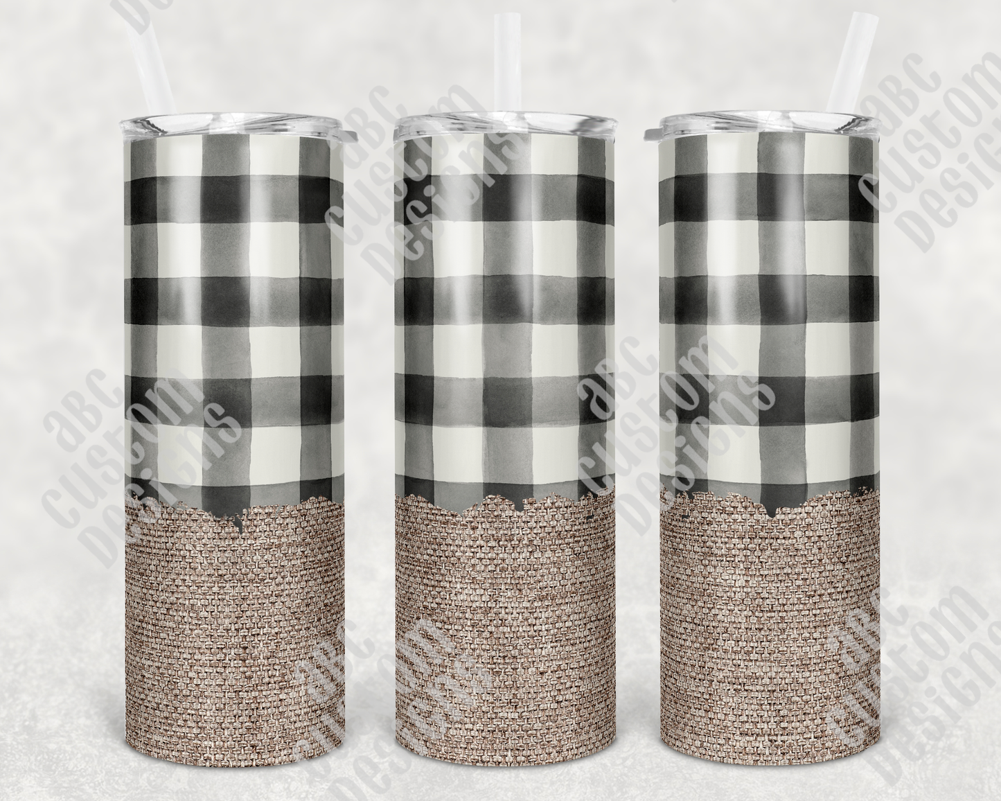 Tumbler - White Plaid and Burlap