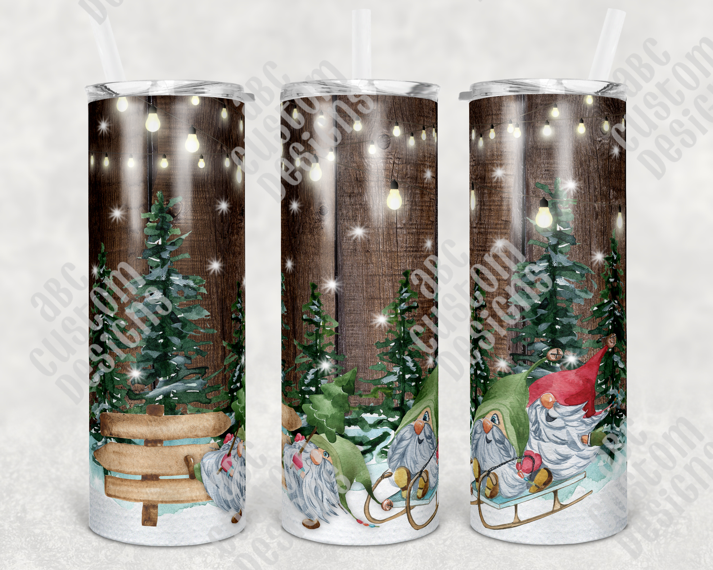 Tumbler - Tree Stand - Gnomes Sledding