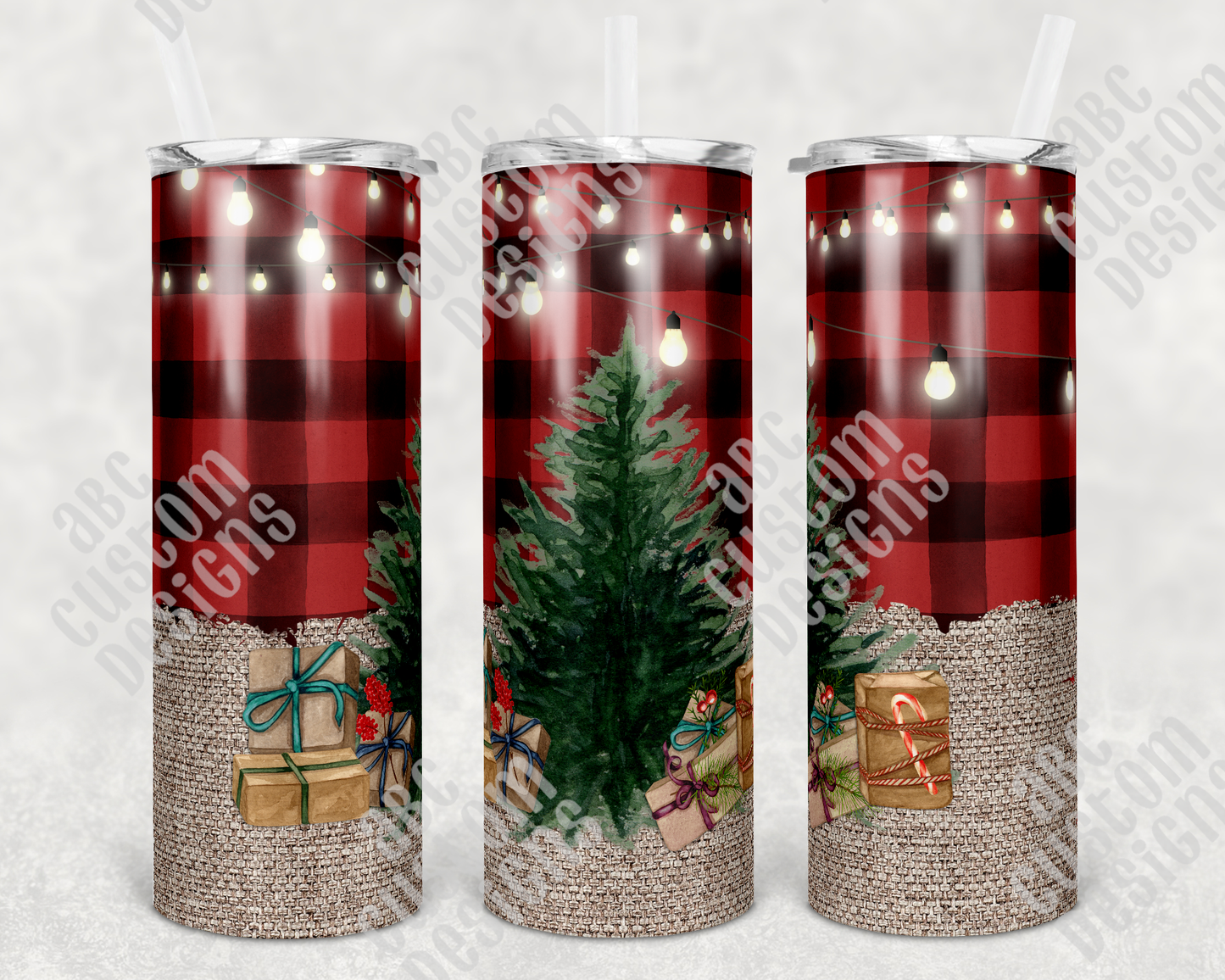 Tumbler - Christmas Tree With Gifts - Buffalo Plaid
