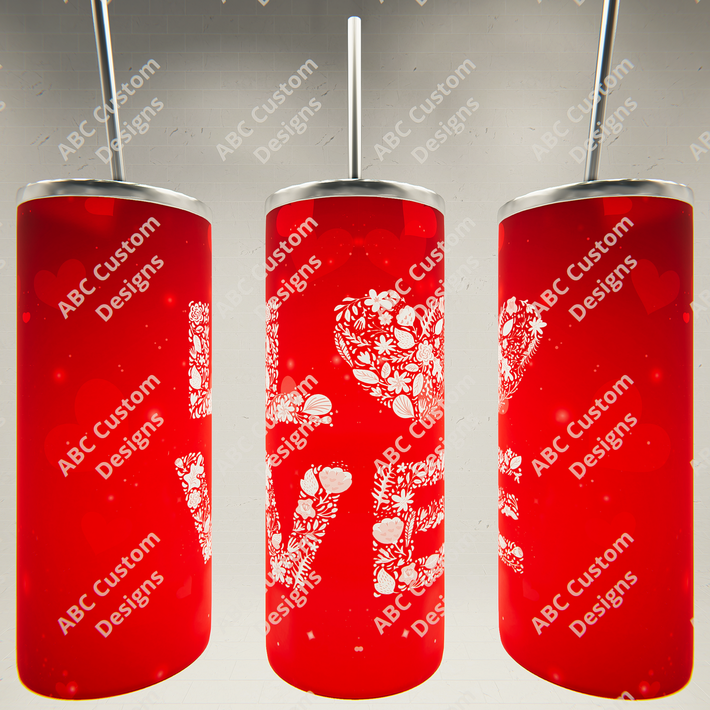 Valentine's Day Tumbler - LOVE, Red Floral