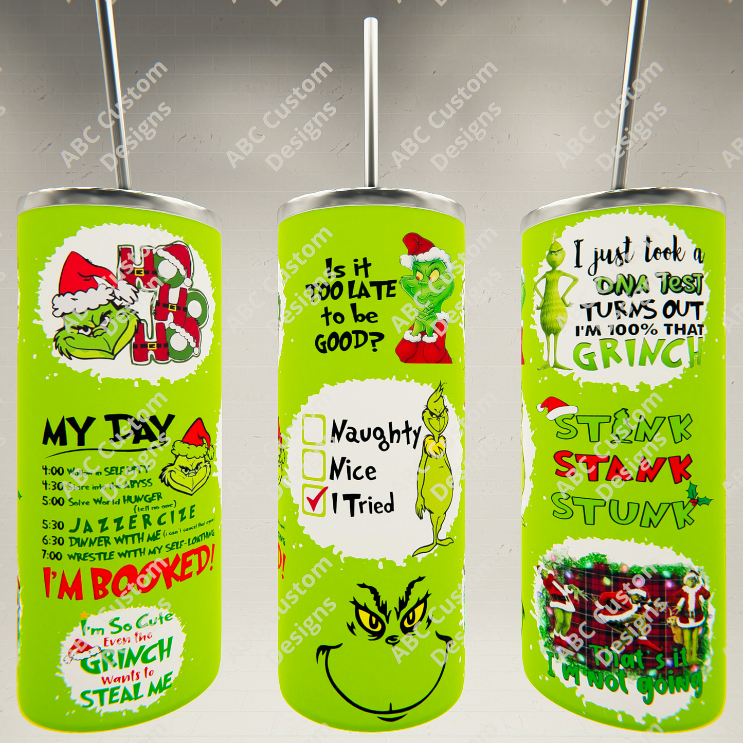 Green Grinch Collage Tumbler