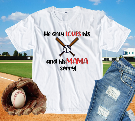 He Only Loves His Bat and His Mama Shirt - Red