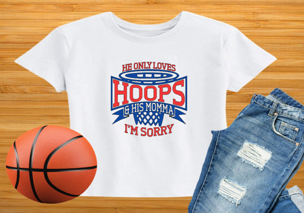 He Only Loves Hoops and His Mama Shirt - Red and Blue