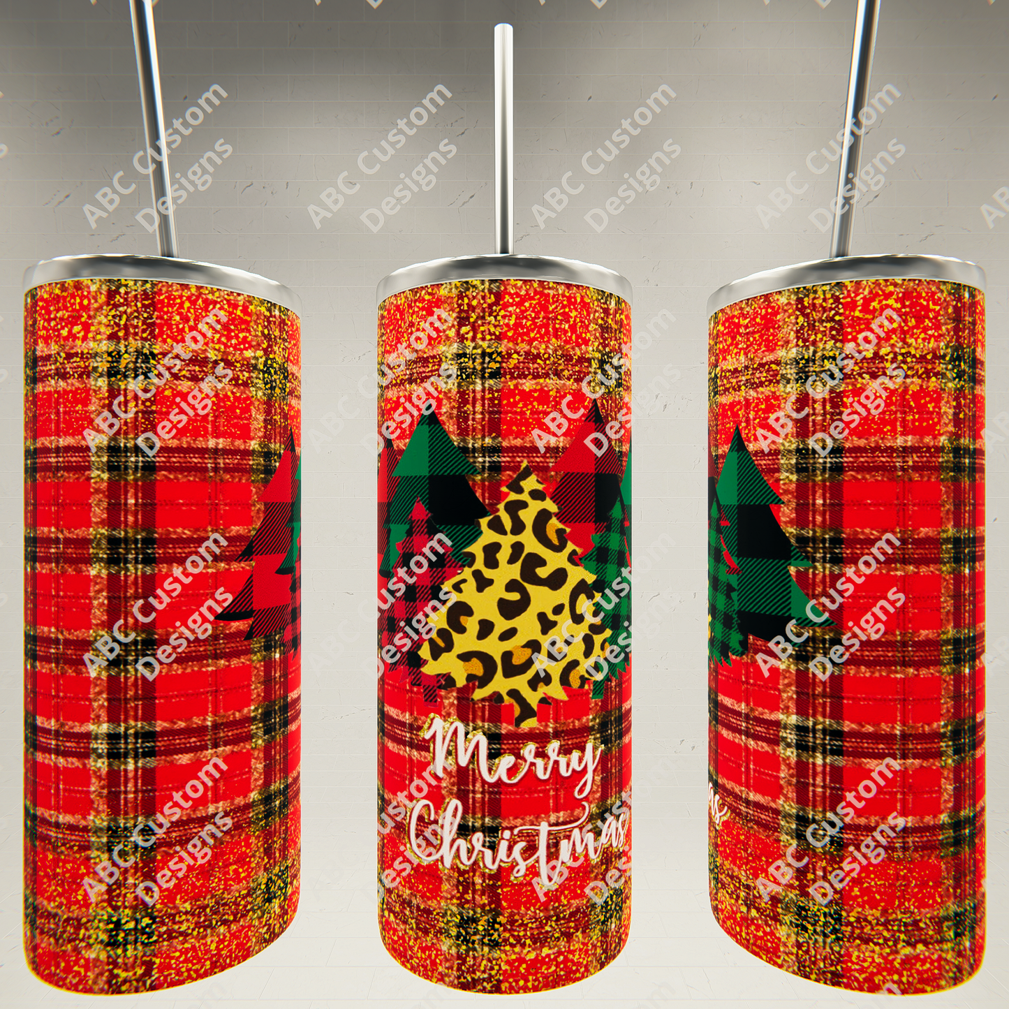 Merry Christmas Plaid and Leopard Trees Tumbler
