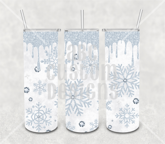 Tumbler - Snowflakes with Faux Glitter Drip