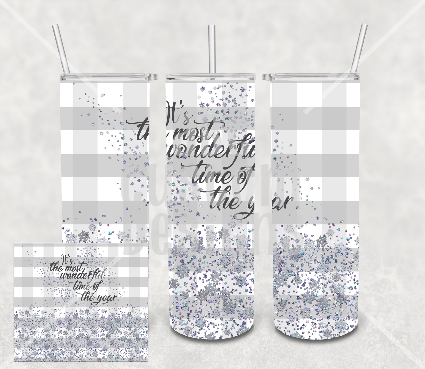 Tumbler - It's The Most Wonderful Time of the Year - White and Grey Plaid