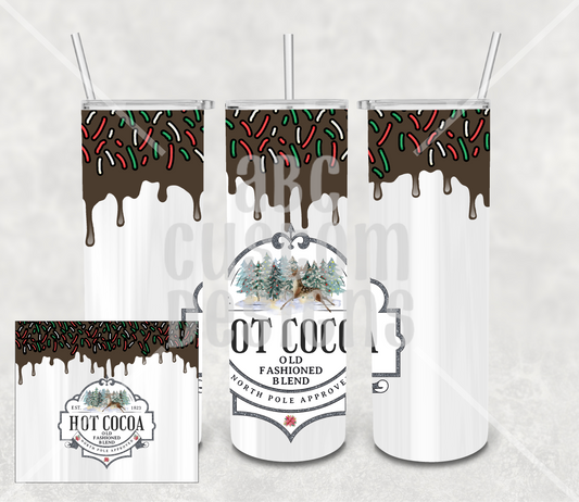 Tumbler - Hot Cocoa - North Pole Approved - Sprinkles - White Background