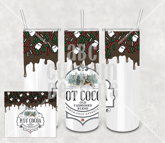 Tumbler - Hot Cocoa - North Pole Approved - Marshmallows and Sprinkles - White Background