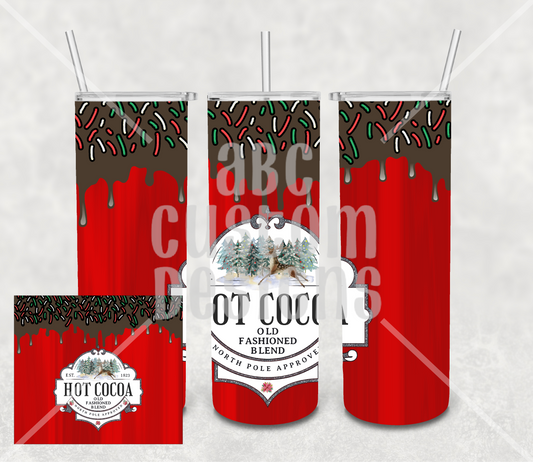 Tumbler - Hot Cocoa - North Pole Approved - Sprinkles - Red Background