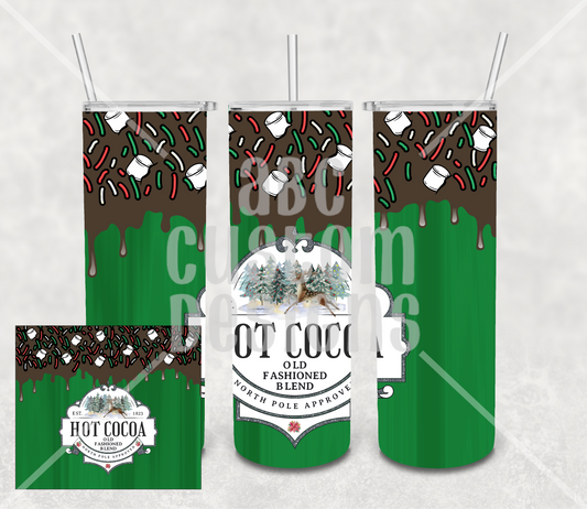 Tumbler - Hot Cocoa - North Pole Approved - Marshmallows and Sprinkles - Green Background