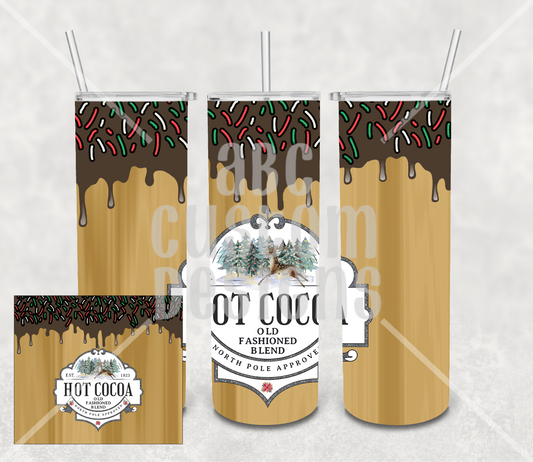 Tumbler - Hot Cocoa - North Pole Approved - Sprinkles - Brown Background