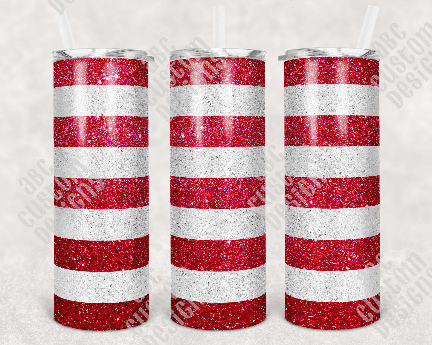 Tumbler - Faux White and Red Glitter - Candy Cane