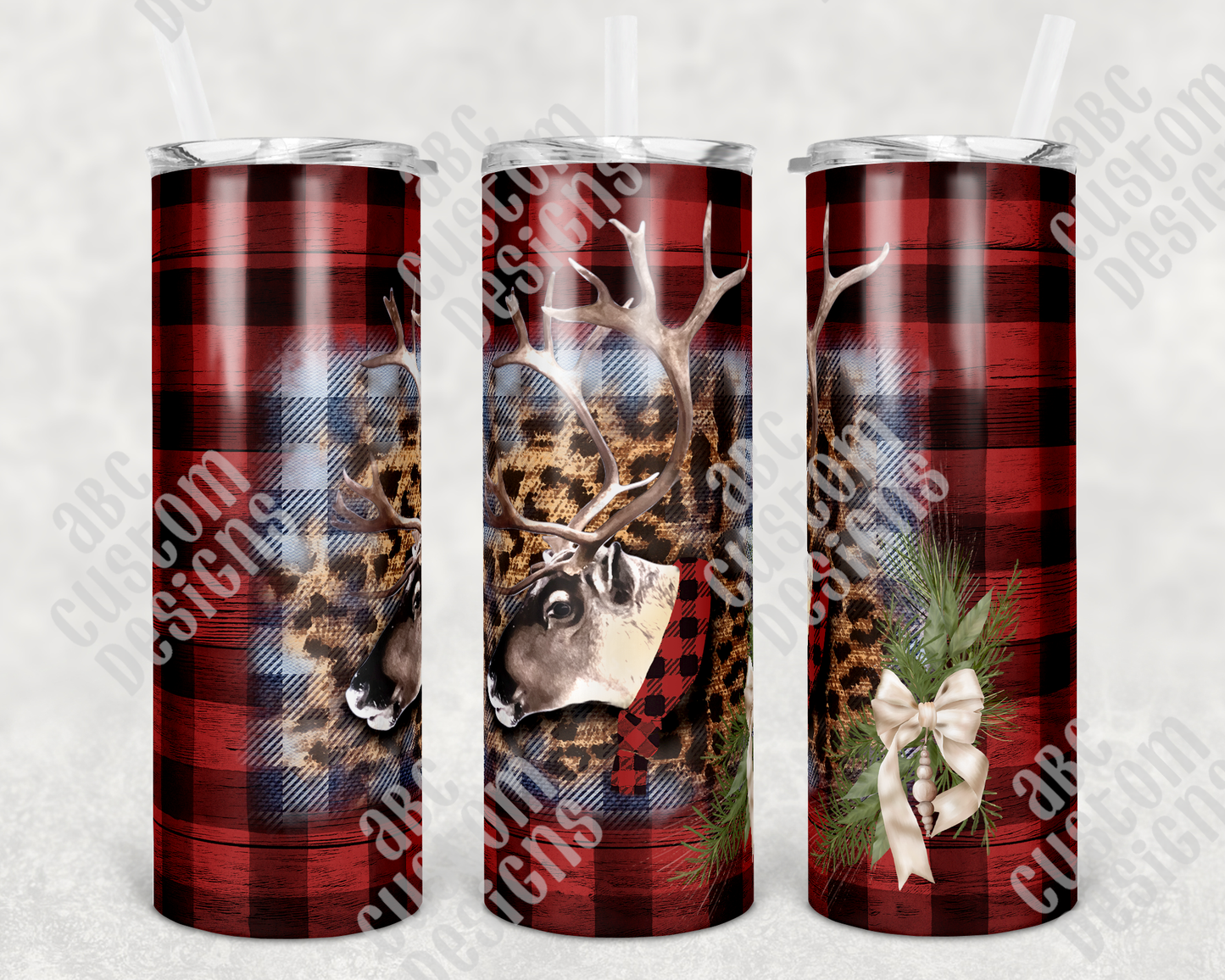 Tumbler - Deer Head - Buffalo Plaid