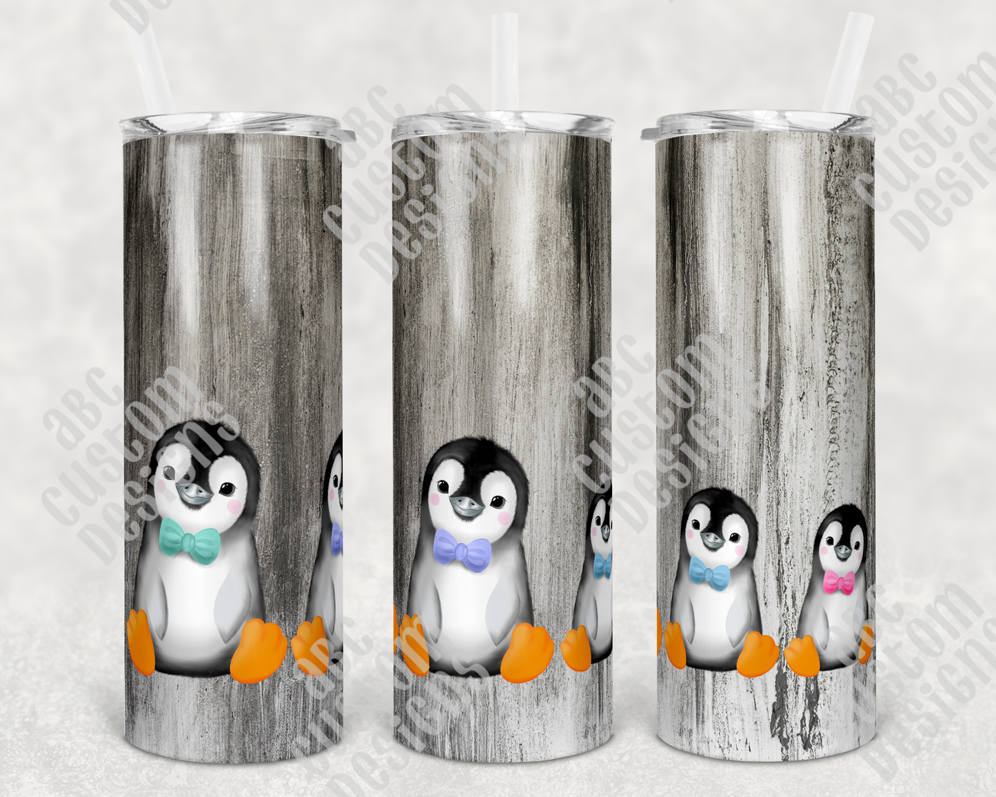 Tumbler - Penguin Family - Grey Wood Background