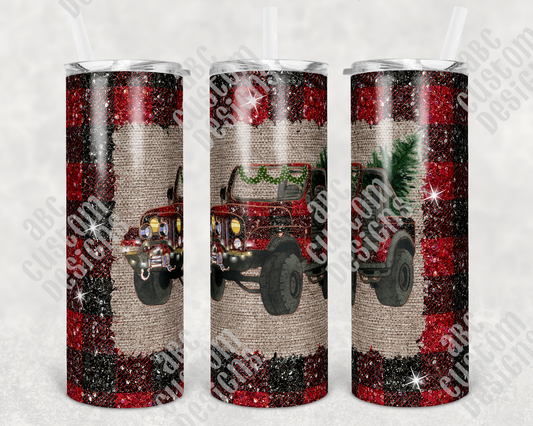 Tumbler - Jeep - Burlap and Buffalo Plaid Background