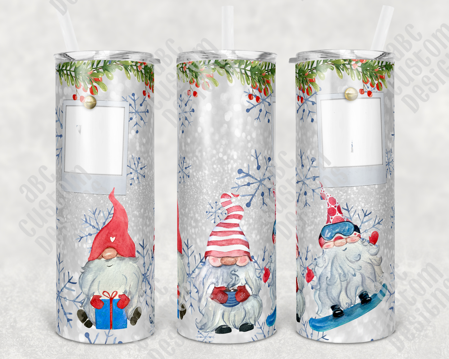 Tumbler - Christmas Gnomes and Snowflakes - With Picture Slots