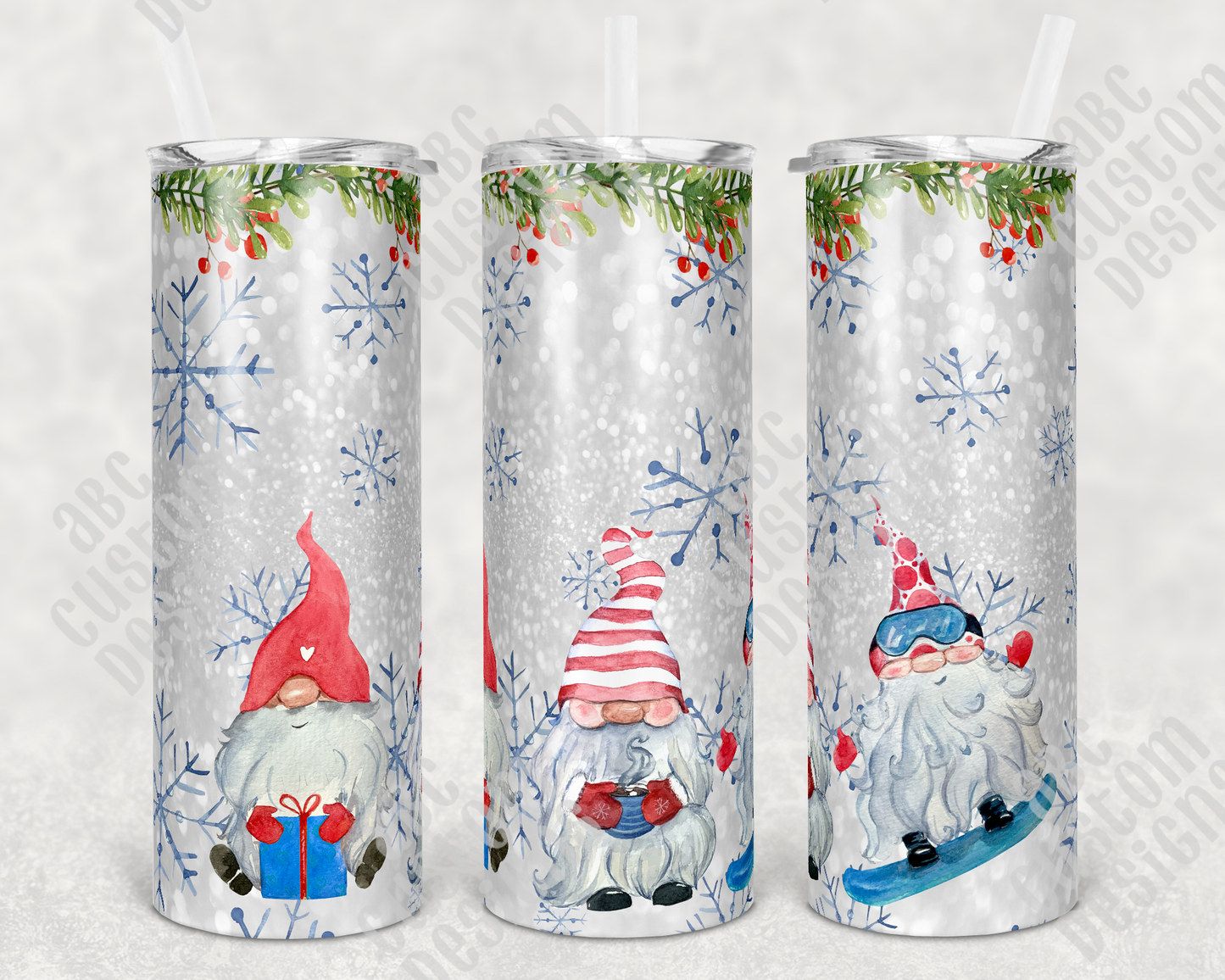 Tumbler - Christmas Gnomes and Snowflakes