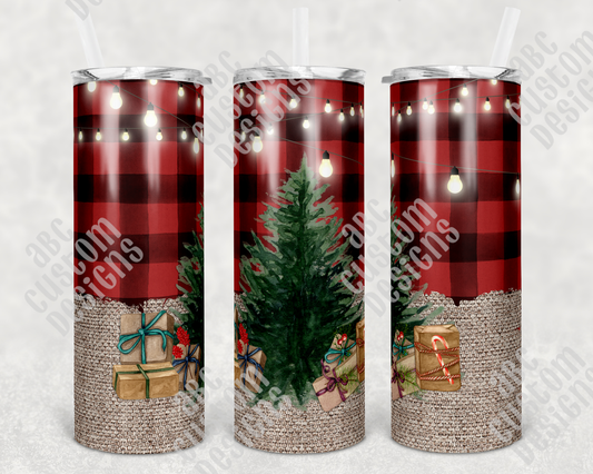 Tumbler - Christmas Tree With Gifts - Buffalo Plaid