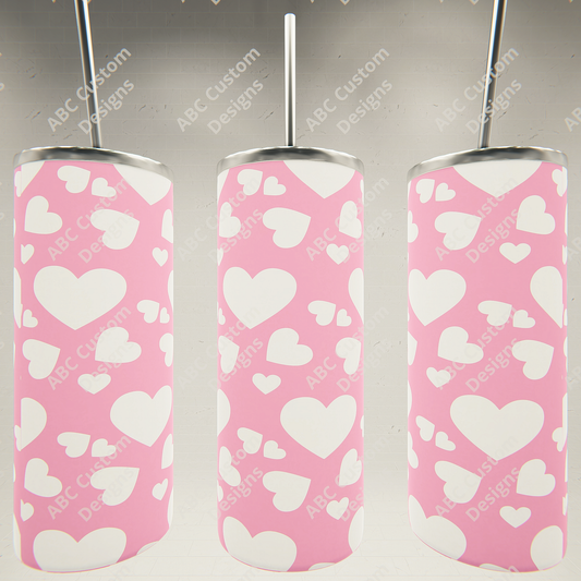 Valentine's Day Tumbler - Pink with White Hearts