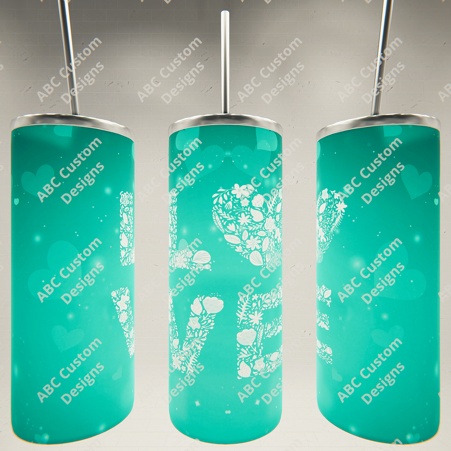 Valentine's Day Tumbler - Floral Turquoise LOVE