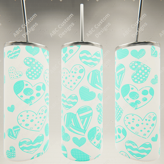 Valentine's Day Tumbler - Turquoise Sketched Hearts