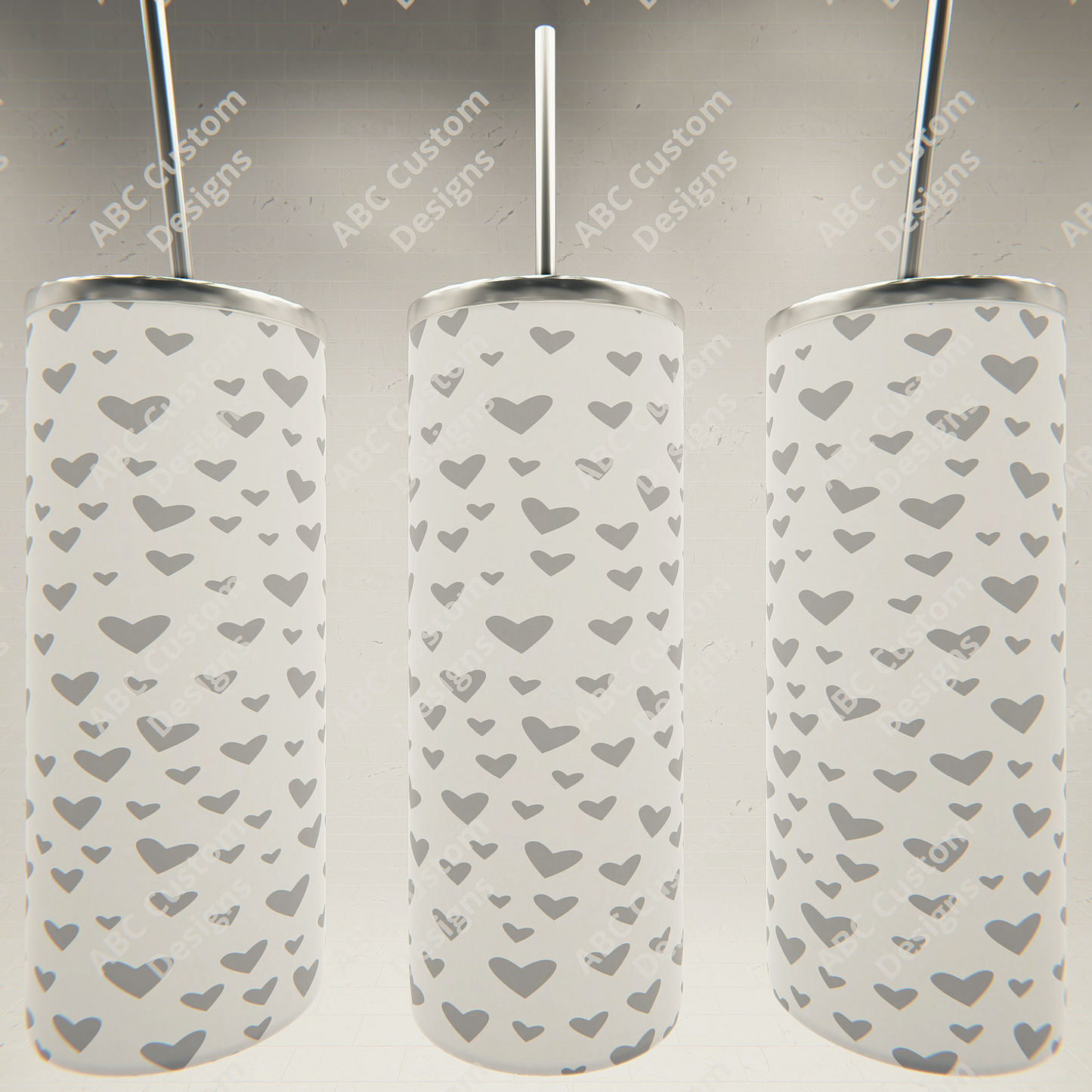 Valentine's Day Tumbler - Silver & White Hearts