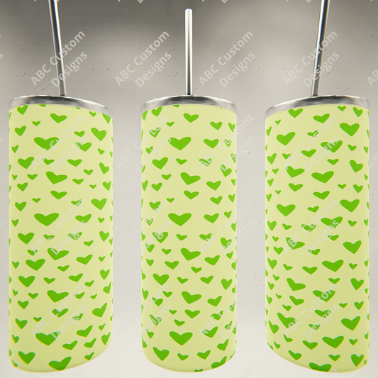 Valentine's Day Tumbler - Light Lime Green Hearts