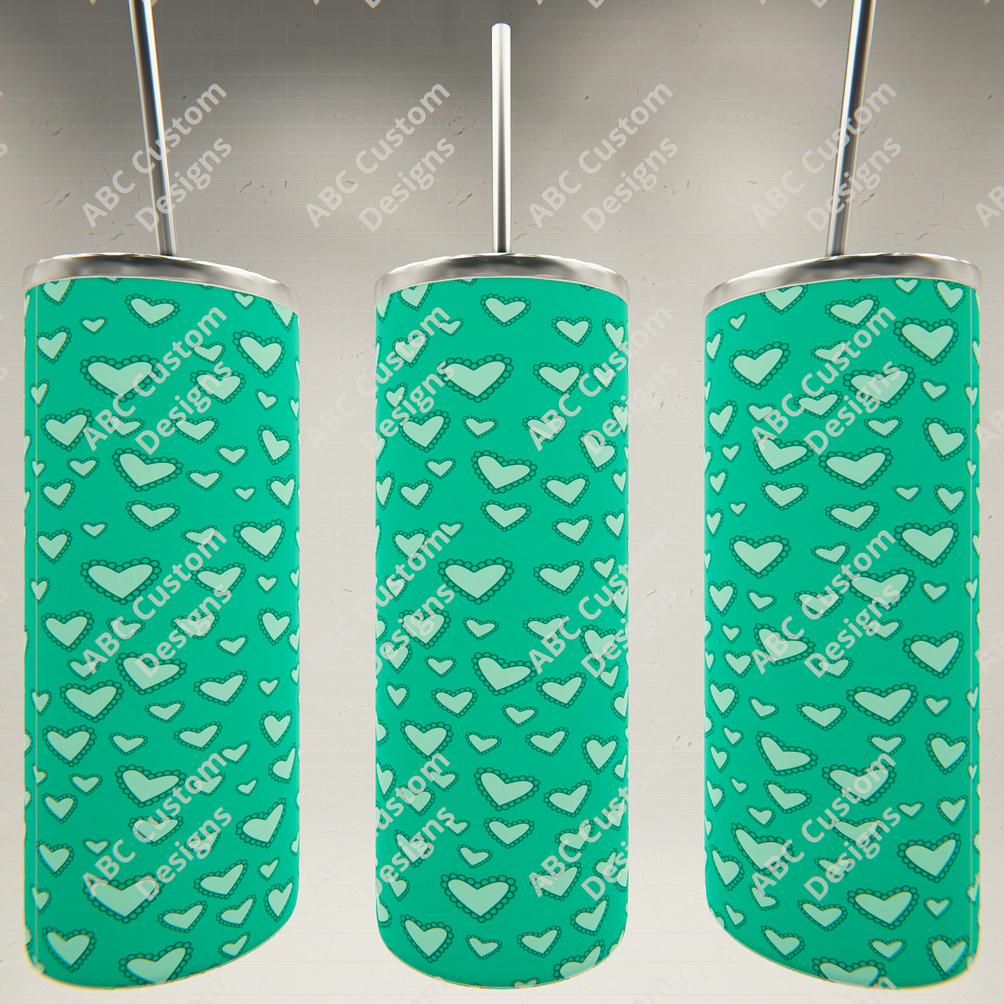 Valentine's Day Tumbler - Light Aqua Hearts