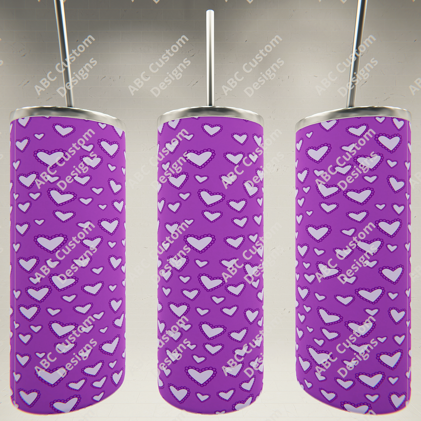 Valentine's Day Tumbler - Purple Hearts