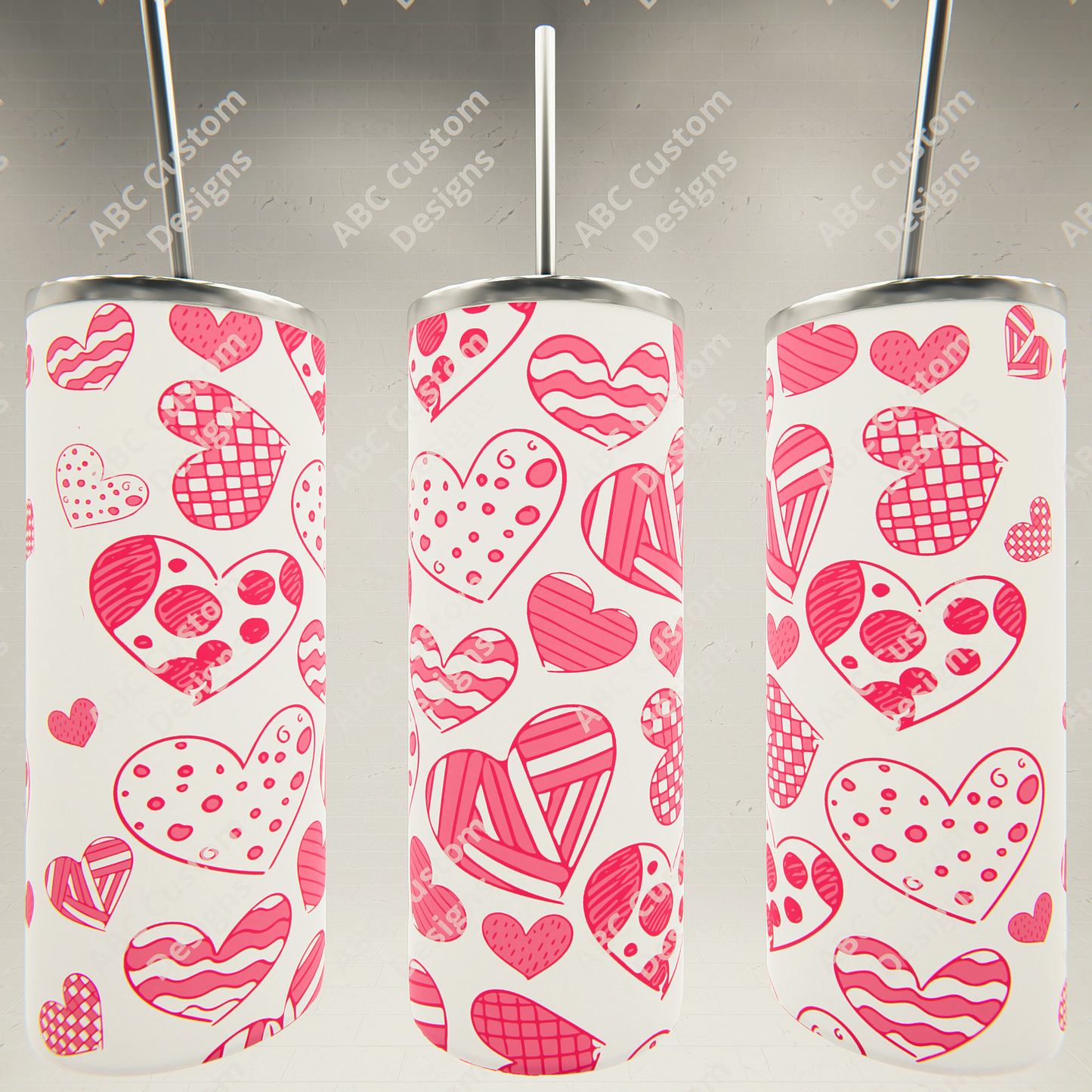 Valentine's Day Tumbler - Pink Sketched Hearts