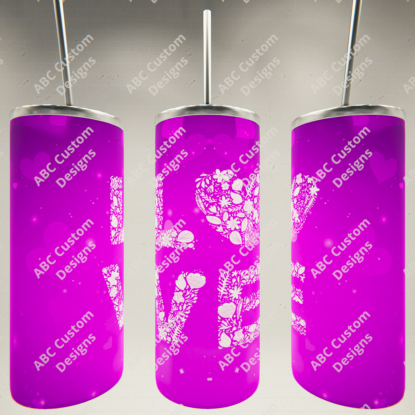 Valentine's Day Tumbler - LOVE Purple Floral