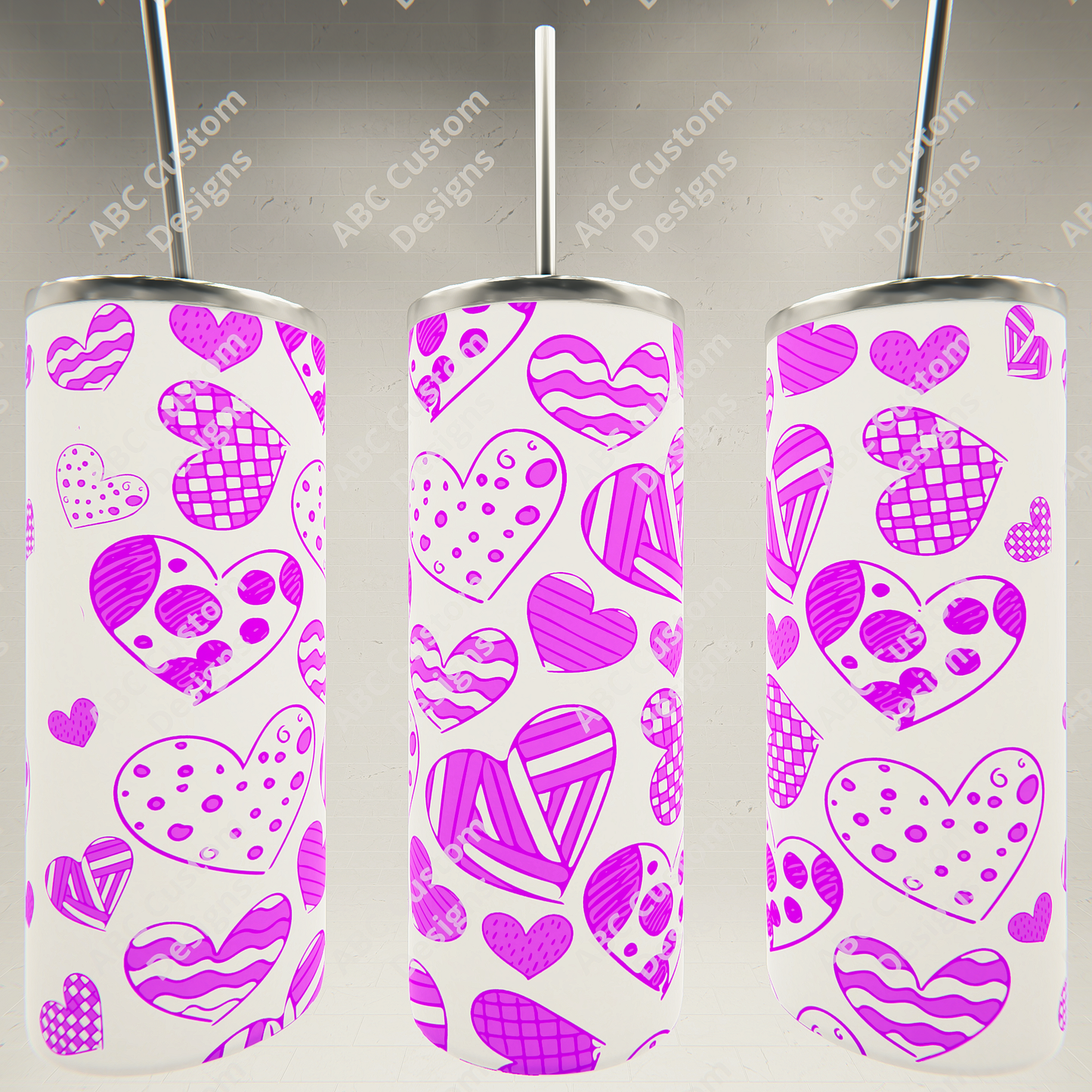 Valentine's Day Tumbler - Purple Sketched Hearts