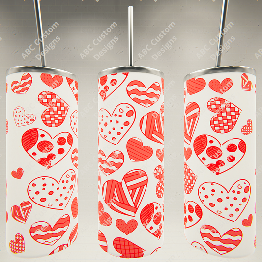 Valentine's Day Tumbler - Red, Sketched Hearts